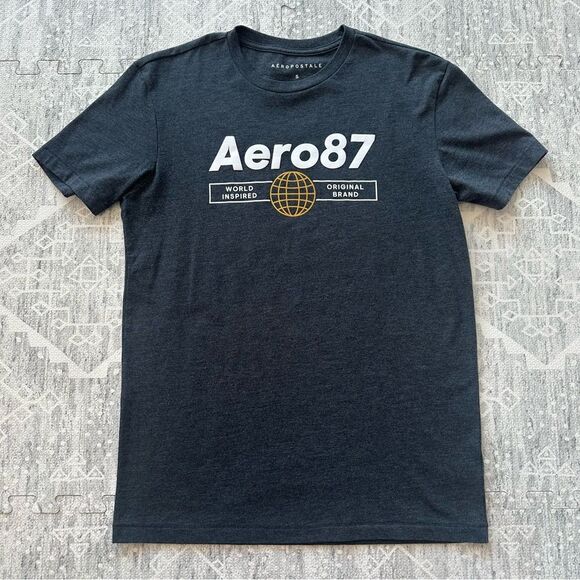 Aeropostale Aero 87 Globe Center Logo Graphic Cotton Normcore Tee Shirt Size S - Picture 1 of 9